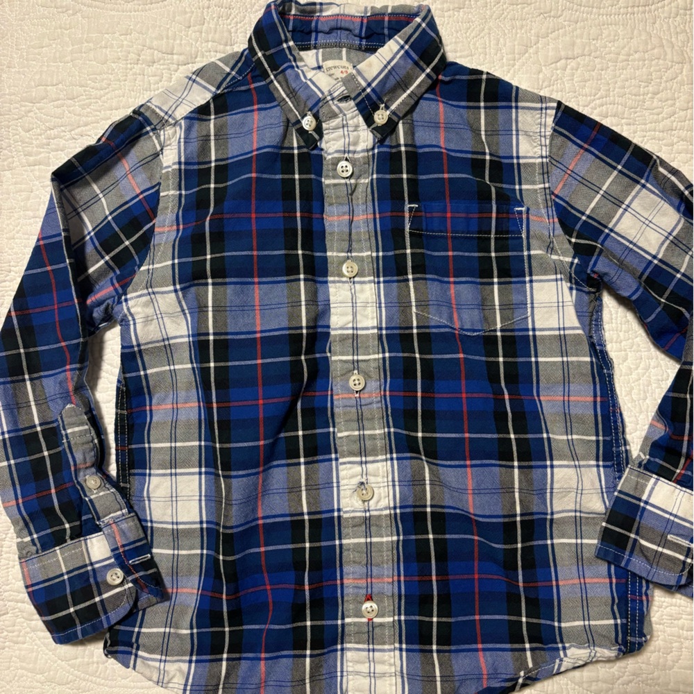 Crew cuts 4/5 - EUC- Blue and White Plaid Button-Up Shirt